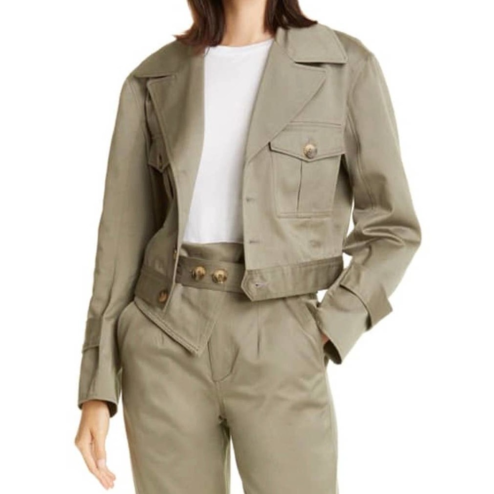 TRAVE Women's Monroe Crop Jacket Size XS Green Fields Cotton-Twill NWT